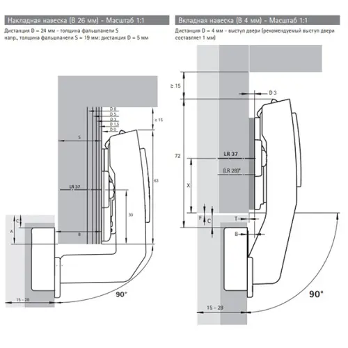 Петли мебельные Hettich (Германия) петля hettich sensys накладная 180°, с доводчиком